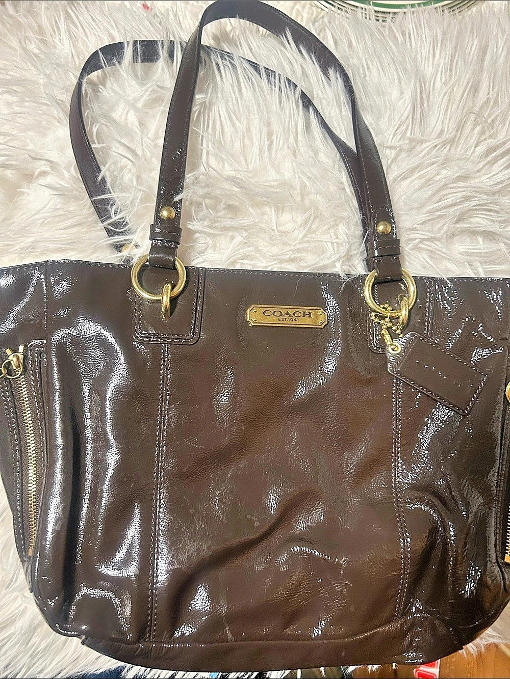 Coach Patent Tote in Brown